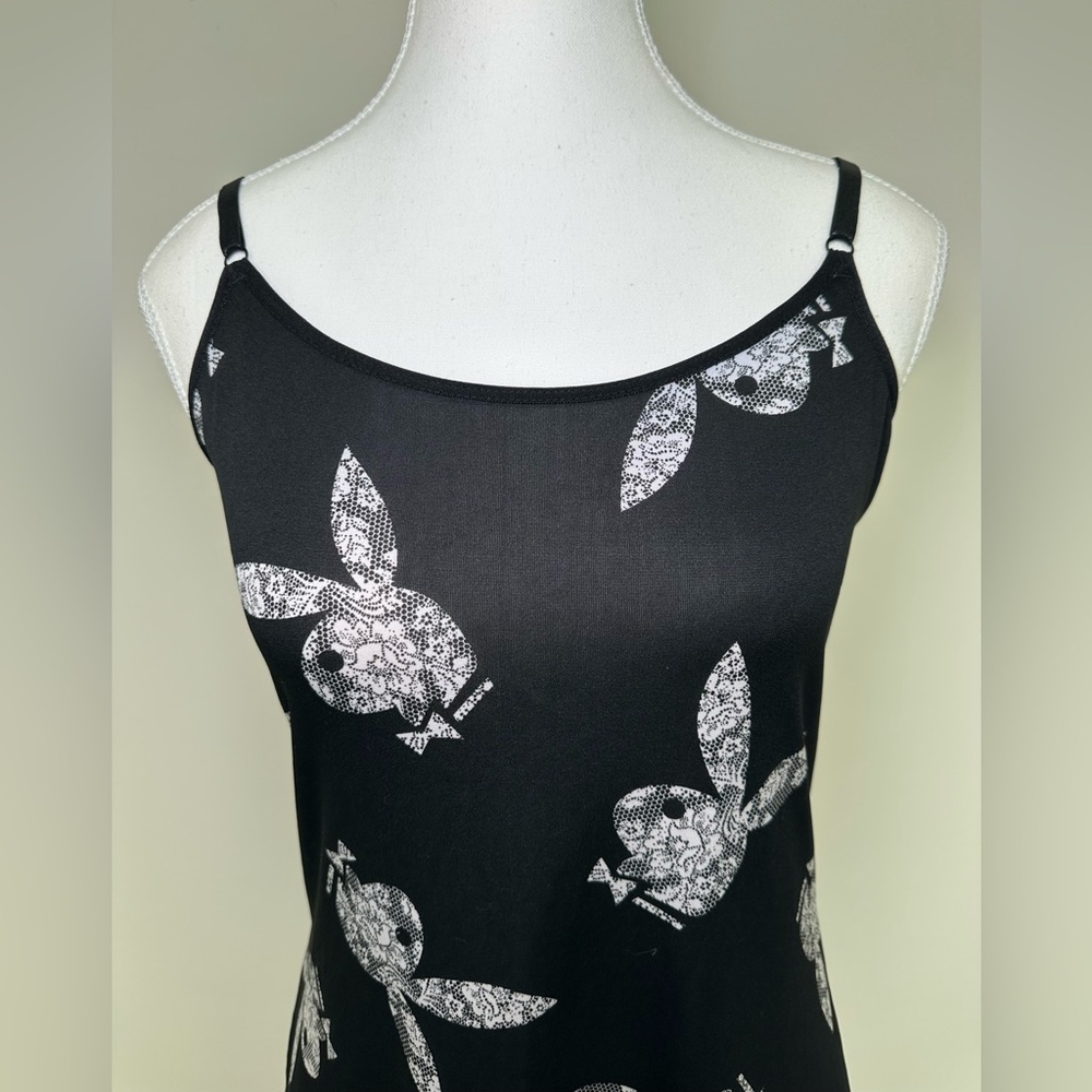 Playboy Intimates Black white Bunny Print Slip Dress Adjustable Straps Y2K 90s M - Picture 4 of 9